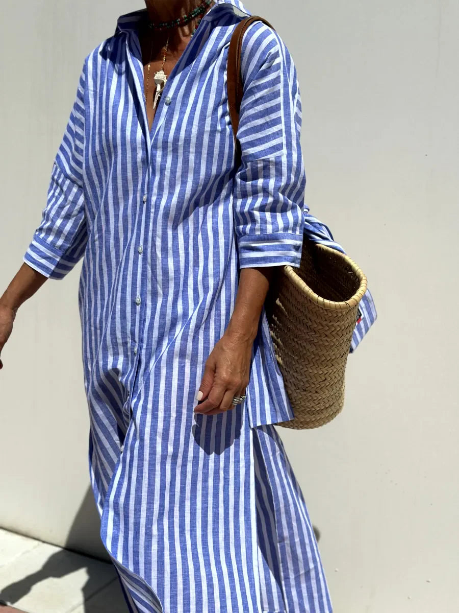 Inara Dress | Summer Loose Fit Striped Shirt Dress