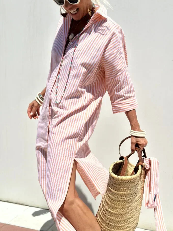 Inara Dress | Summer Loose Fit Striped Shirt Dress