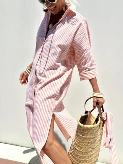 Inara Dress | Summer Loose Fit Striped Shirt Dress