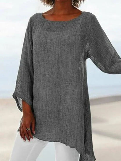Inez Top | Long Sleeve Asymmetrical Hem Tunic Top