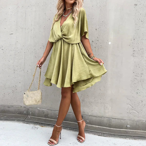 Ishbel Dress | Women's Batwing Sleeves V-Neck Short Dress