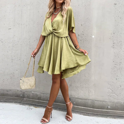 Ishbel Dress | Women's Batwing Sleeves V-Neck Short Dress