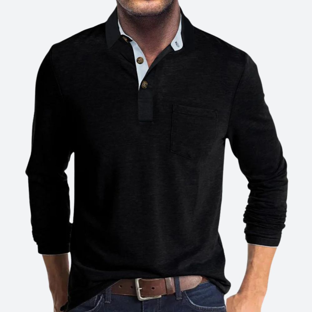 Mikolaj Shirt | Men's Long-Sleeve Polo-Style Shirt with Contrast Collar