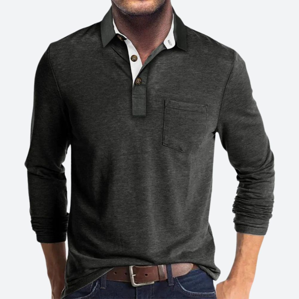 Mikolaj Shirt | Men's Long-Sleeve Polo-Style Shirt with Contrast Collar