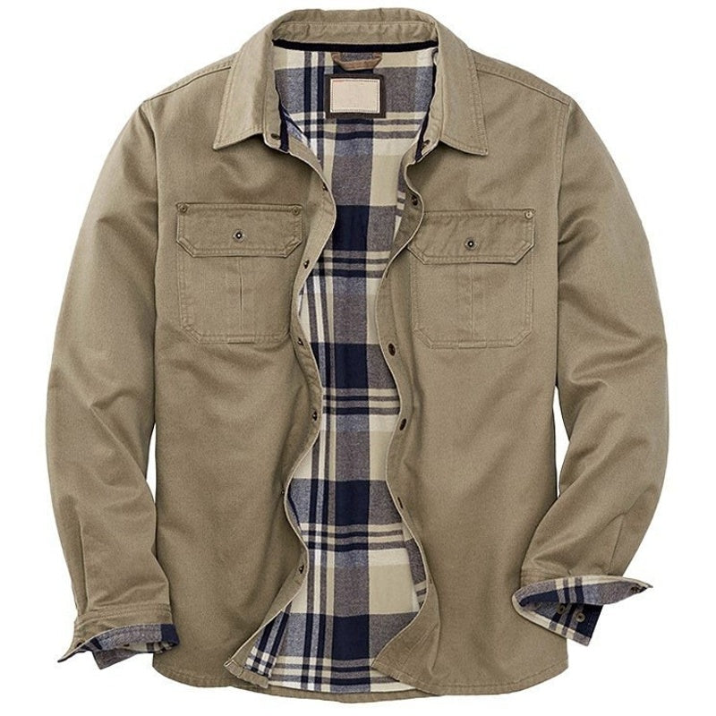 Neron Shirt| Men's Autumn Heavy-Duty Canvas Shirt with Plaid Flannel Lining