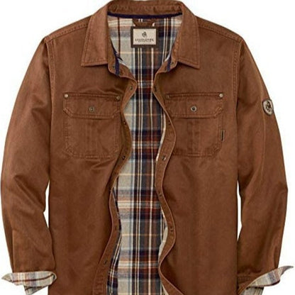 Neron Shirt| Men's Autumn Heavy-Duty Canvas Shirt with Plaid Flannel Lining