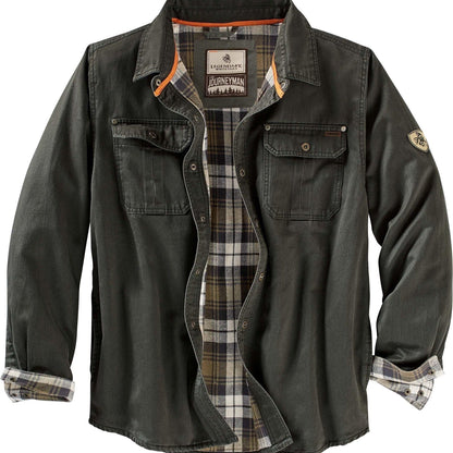 Neron Shirt| Men's Autumn Heavy-Duty Canvas Shirt with Plaid Flannel Lining