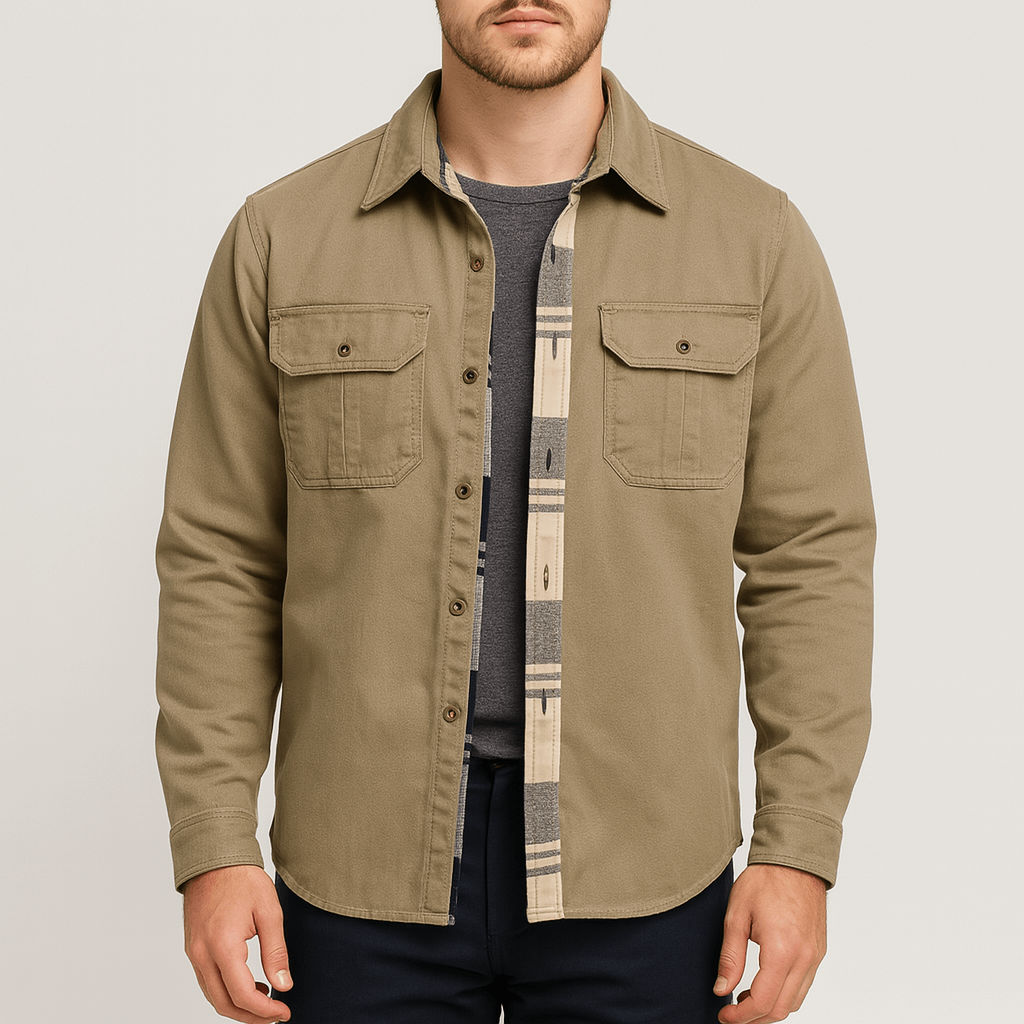 Neron Shirt| Men's Autumn Heavy-Duty Canvas Shirt with Plaid Flannel Lining