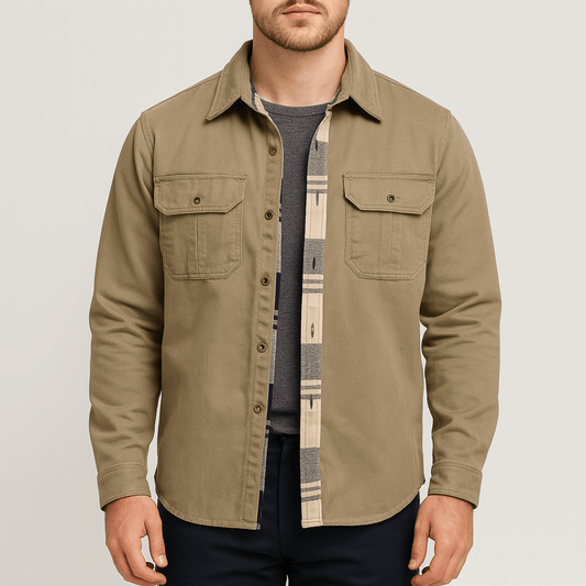 Neron Shirt| Men's Autumn Heavy-Duty Canvas Shirt with Plaid Flannel Lining