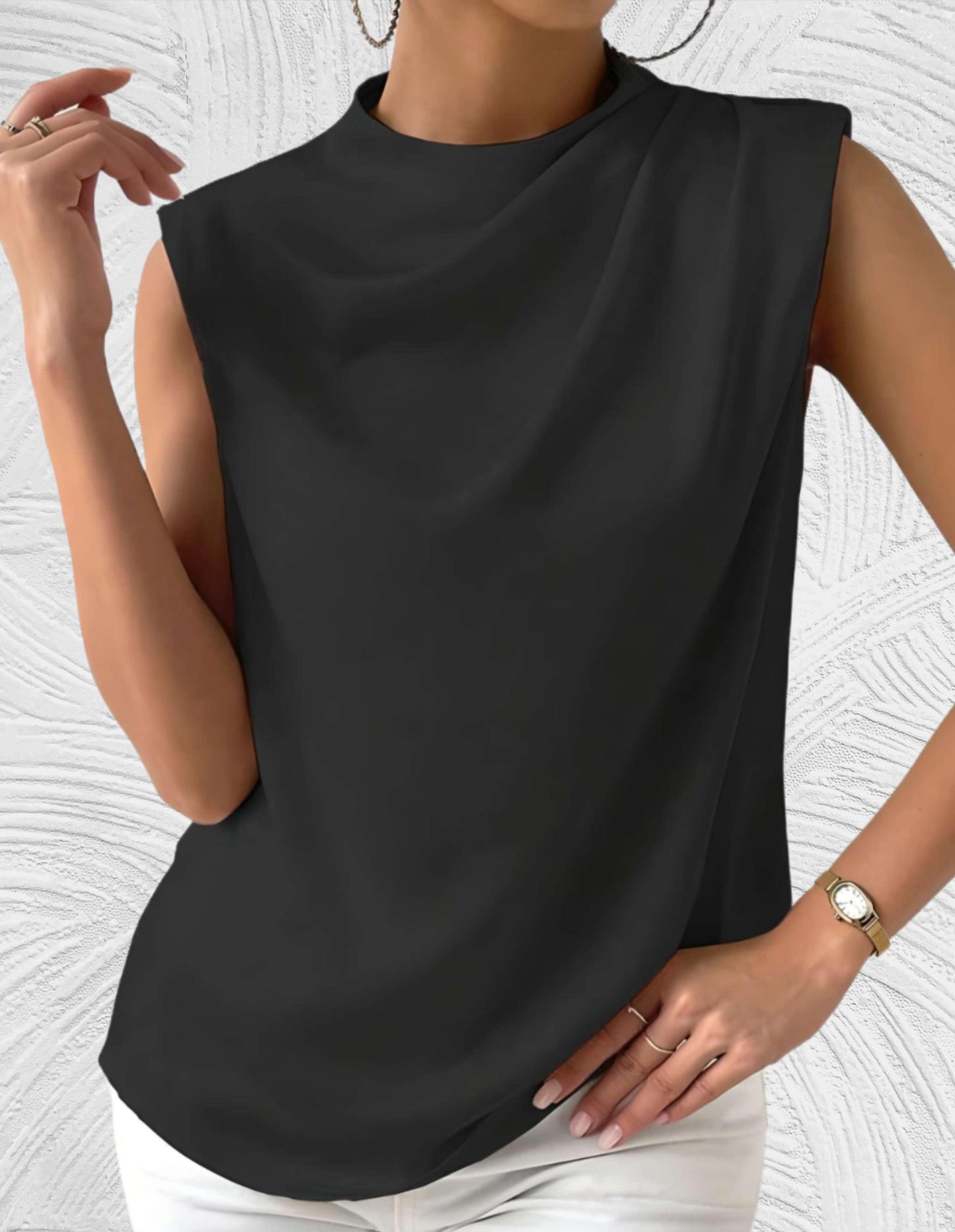 Adele Blouse | Chic Draped High-Neck Sleeveless Blouse