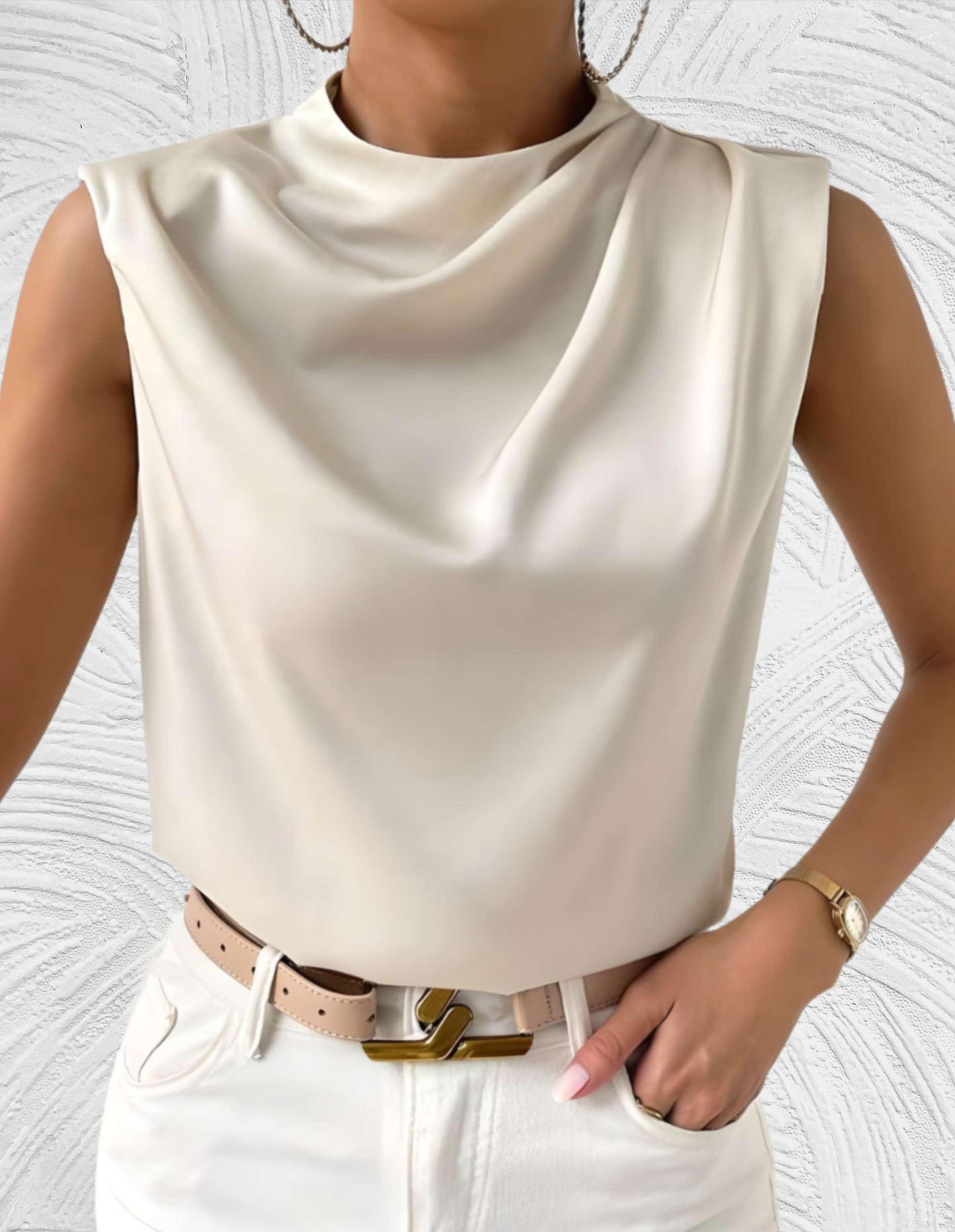 Adele Blouse | Chic Draped High-Neck Sleeveless Blouse