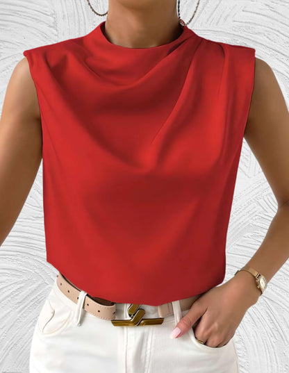 Adele Blouse | Chic Draped High-Neck Sleeveless Blouse