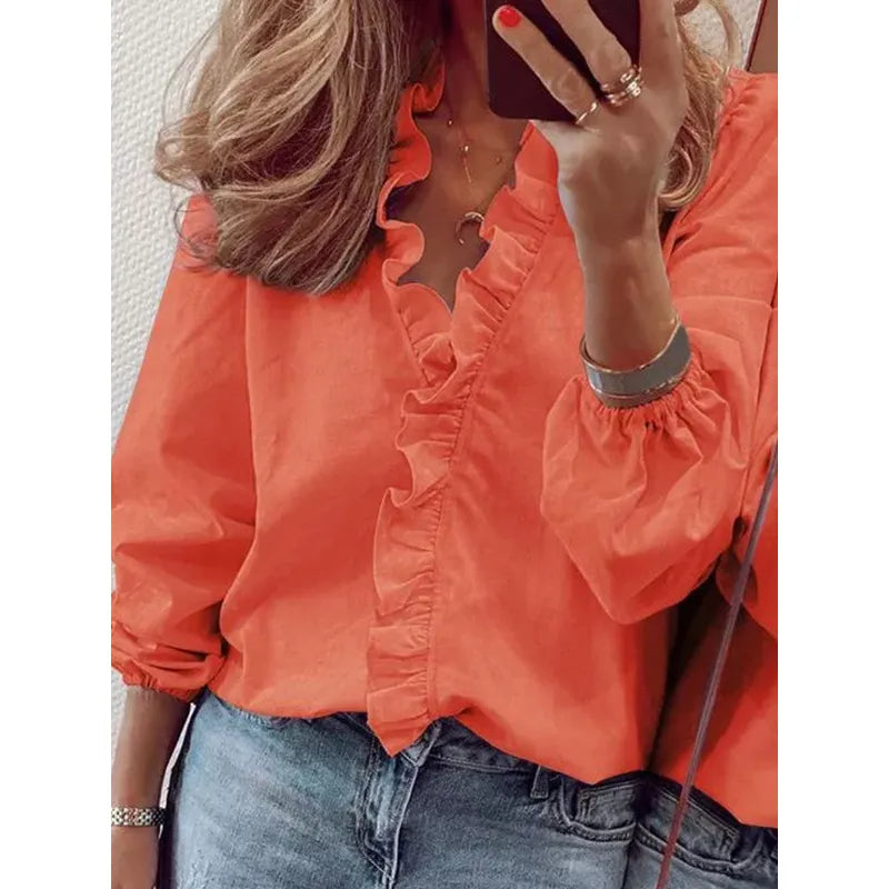 Abigail Blouse | Long-Sleeve V-Neck Ruffle Blouse