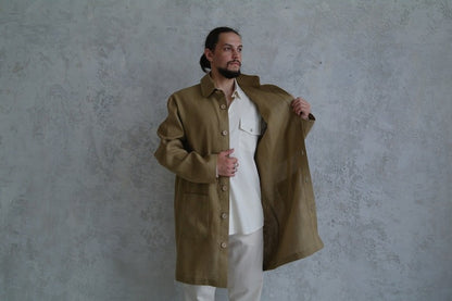 Men’s Linen Coat - Mid-Weight Linen Trench Coat for Men