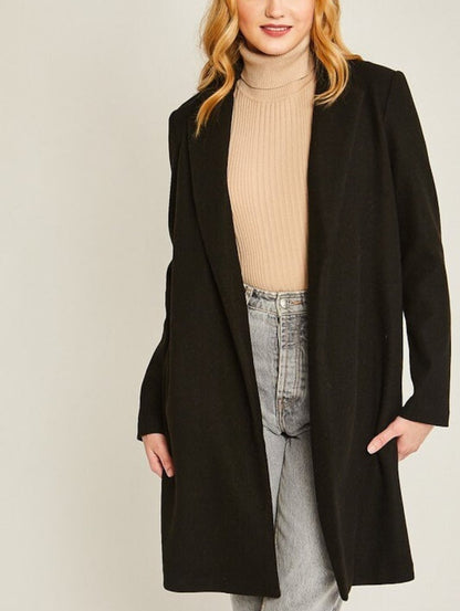 Long Line Fleece Open Coat with Hidden Side Pockets