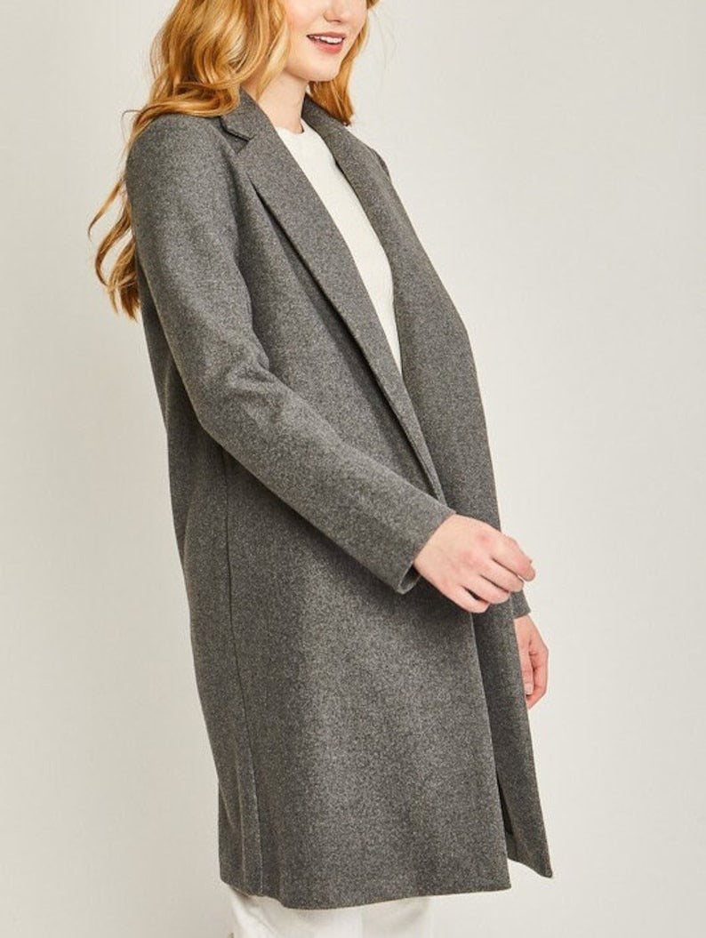 Long Line Fleece Open Coat with Hidden Side Pockets