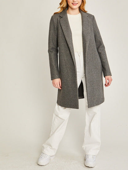 Long Line Fleece Open Coat with Hidden Side Pockets